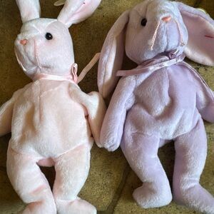 Ty Authentic Beanie Baby Hoppity and Floppity Rabbits Pink Purple Easter